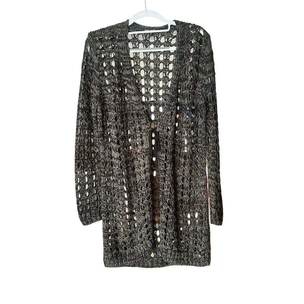 DIDI Womens Long Open Knit Lightweight Cardigan Dark Green/Black Size Med